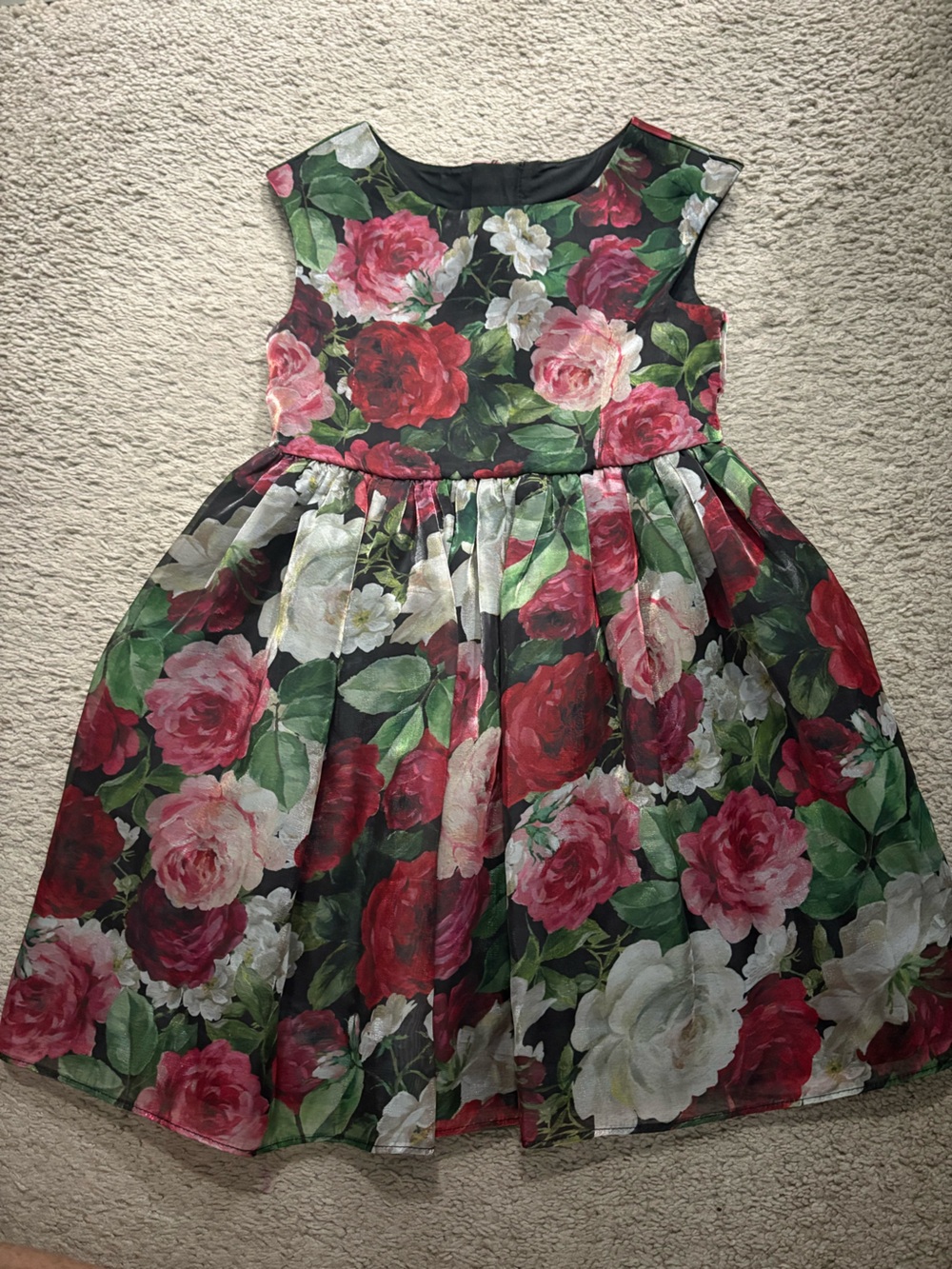 Pippa & Julie Black Floral Rose Print Girls' Party Dress